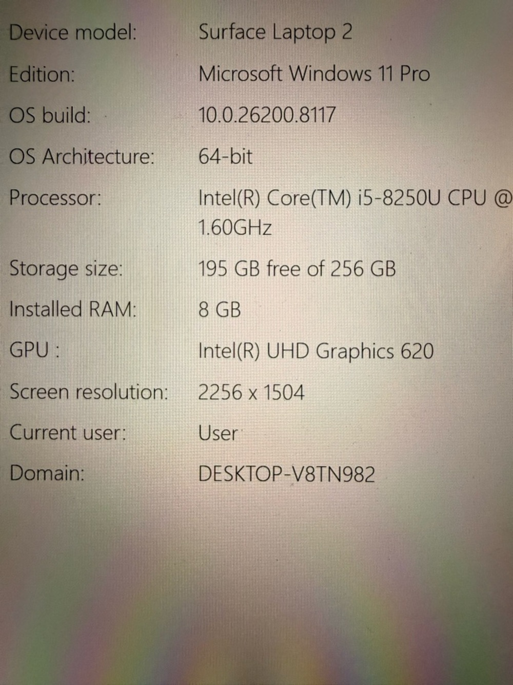 Microsoft Surface Laptop 2 i5-8250u RAM 8GB SSD 256GB Windows 11 Pro 64-Bit - Picture 8 of 10